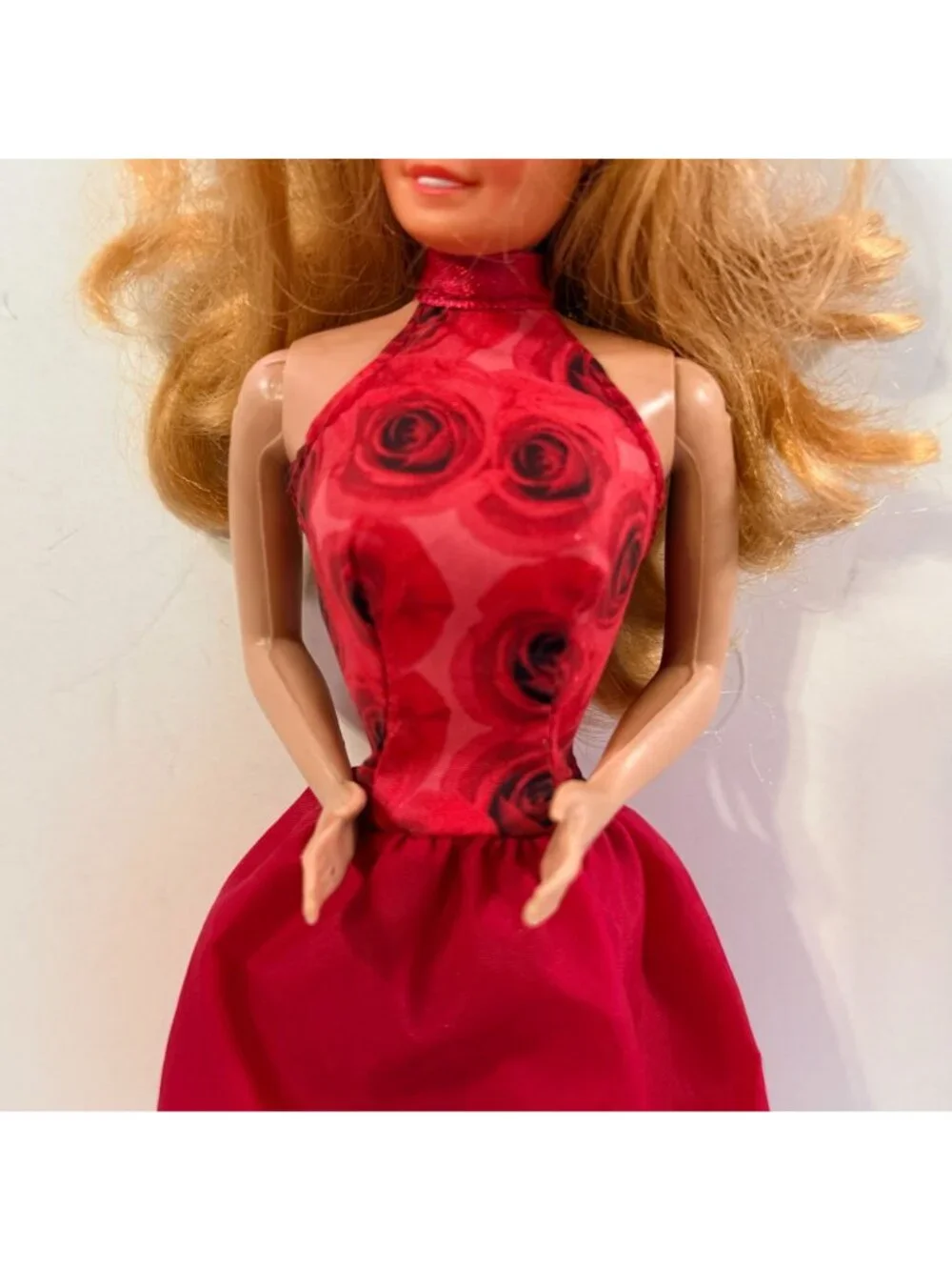 Vintage Barbie Red Rose Halter Top Dress Clothing Mattel